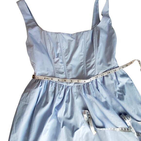 Blue Cotton Sleeveless Midi Dress With Fitted Bodice & Flared Skirt Size M - Picture 3 of 11